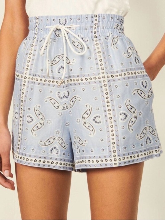 Sandro Pants - Sandro Light Blue Bandana Print High-Waisted Shorts